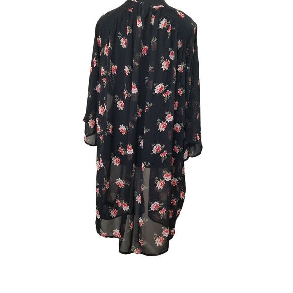 Express Women's Black Floral Sheer Kimono Cardigan Open Front 3/4 Sleeve Size L - Picture 4 of 9